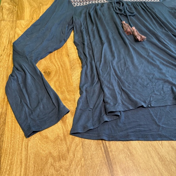 Knox Rose Blue Long Sleeve Peasant Embroidered Stretch Shirt Womens Size Large - Picture 2 of 9